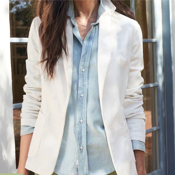 Frank & Eileen Dublin Tailored Blazer Size M Chalk Cream Performance Twill - Picture 5 of 13